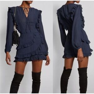 Maje Navy Pintstripe Ruffle Romper